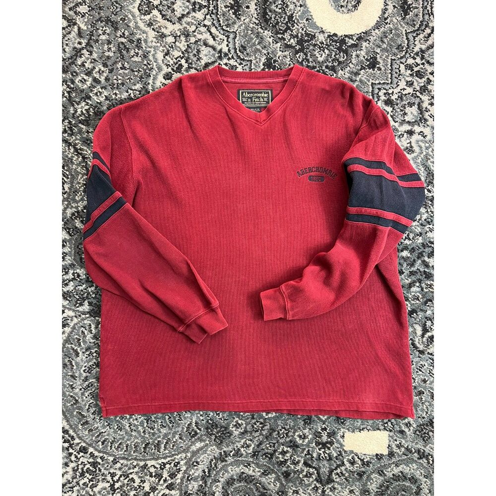 Vintage Y2k Men Abercrombie & Fitch Brand V-neck Long sleeve Sweater Size L Red